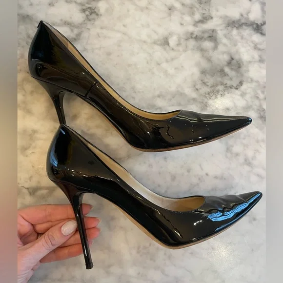 Jimmy Choo size 37 1/2 black patent leather 100 mm heel - Heels